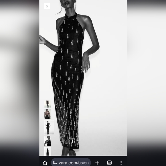 Zara Elegant Black Sequin Velvet Maxi/midi Dress - Picture 7 of 11